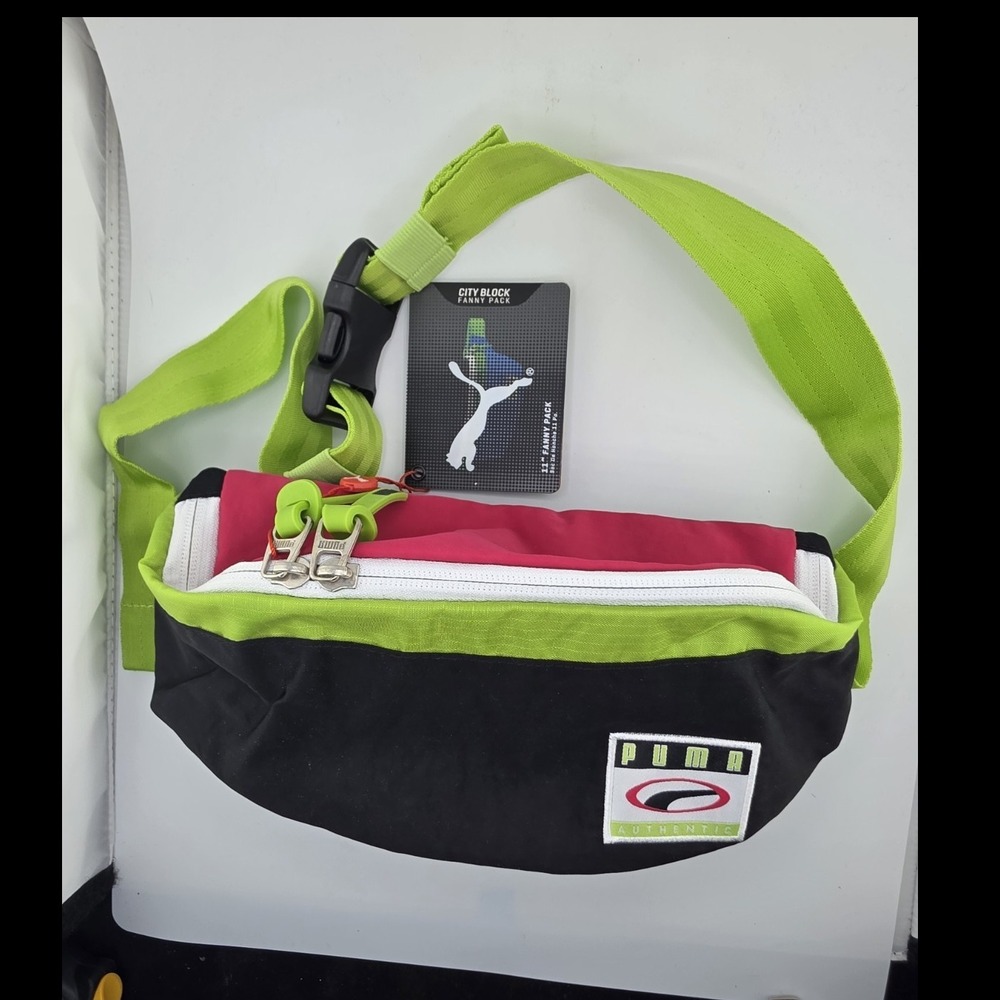 Puma City Block Fanny Pack Neon Pink Green Black Waist Bag 11" NWT
